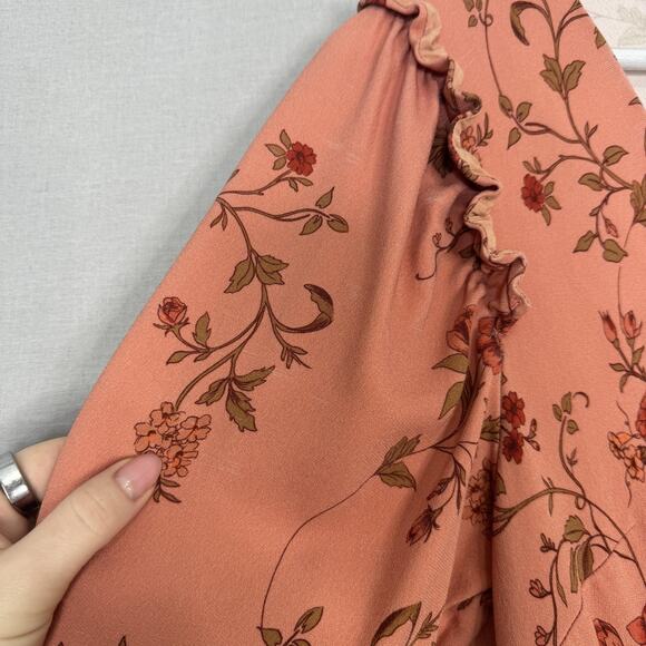 Mother of Pearl Dress Womens 10 Pink Crepe Midi Floral V-Neck Ruffle Cottage - Picture 3 of 16